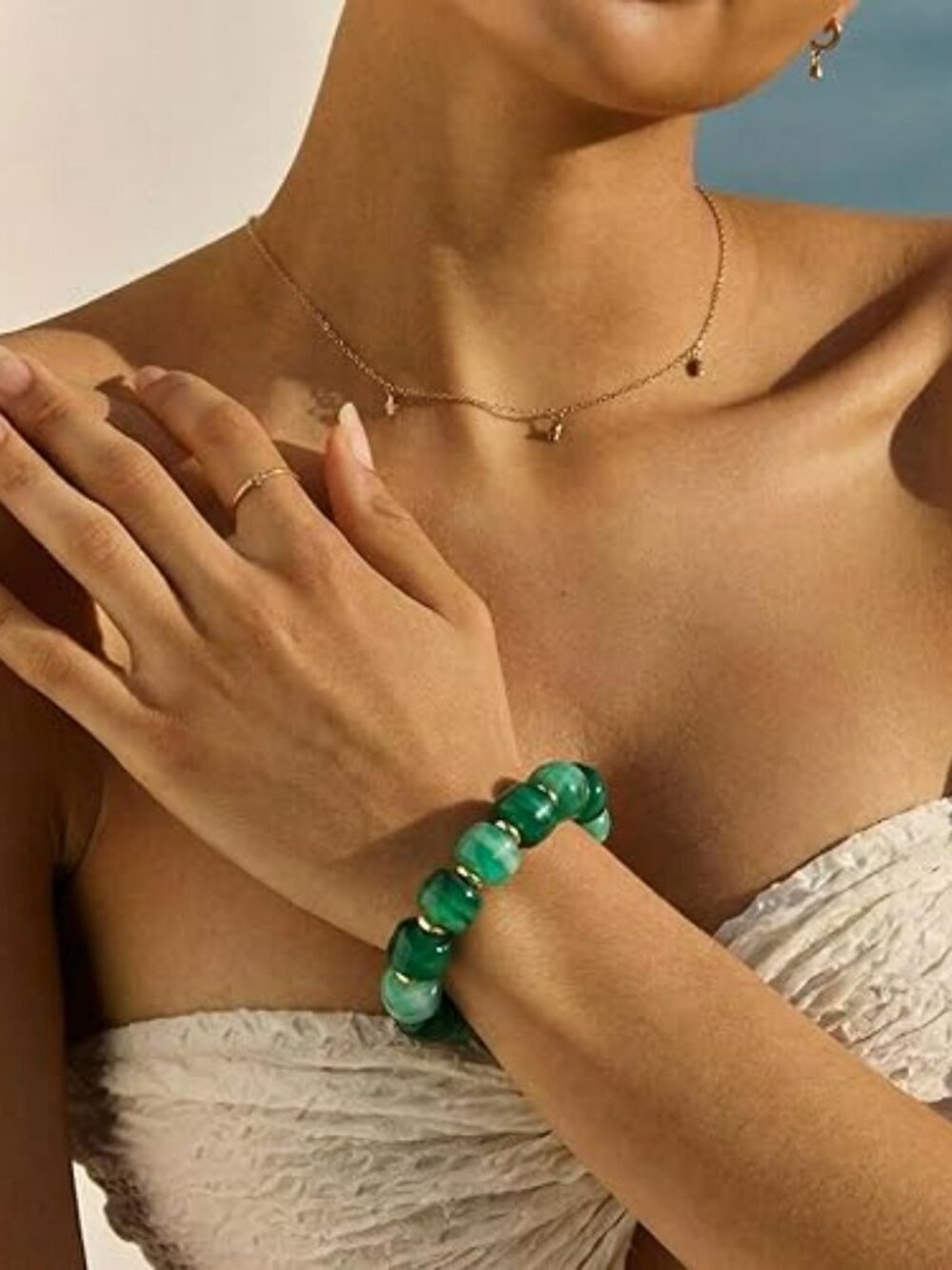 New Green Resin Beads Bracelet Boho Green Chunky Statement Adjustable - Picture 5 of 5